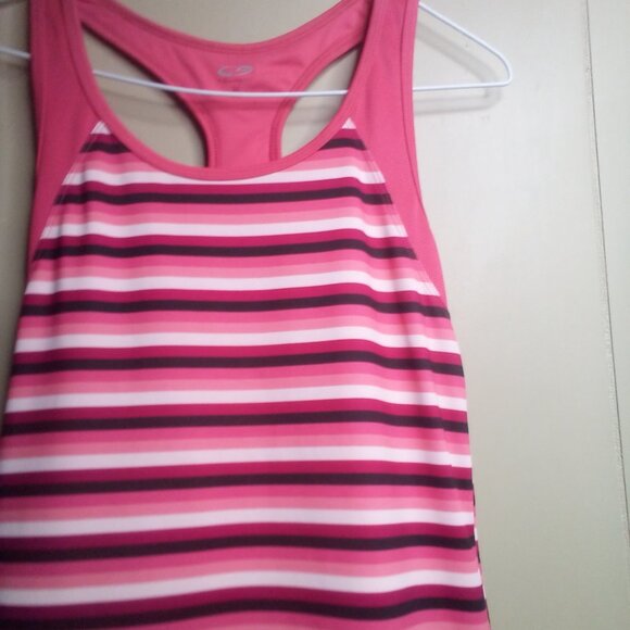 C9 Champion Tank Top M Racer Back Athletic Workout Stripe Pink Black White - Picture 5 of 11